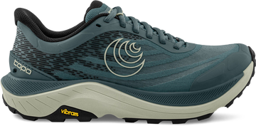 Quarter turn view Women's Topo Footwear style name Ultraventure 4 in color Stone / Grey. Sku: W081-STNGRY